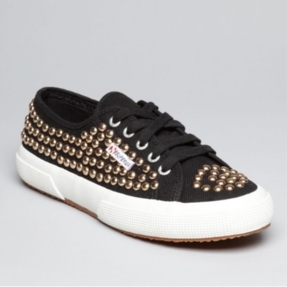 Superga Shoes - SUPERGA Black Canvas Sneakers Shoes Studded Gold